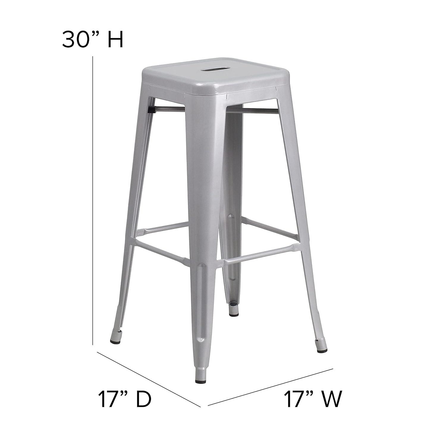 Flash Furniture Commercial Grade 30" High Backless Silver Metal Indoor-Outdoor Barstool with Square Seat