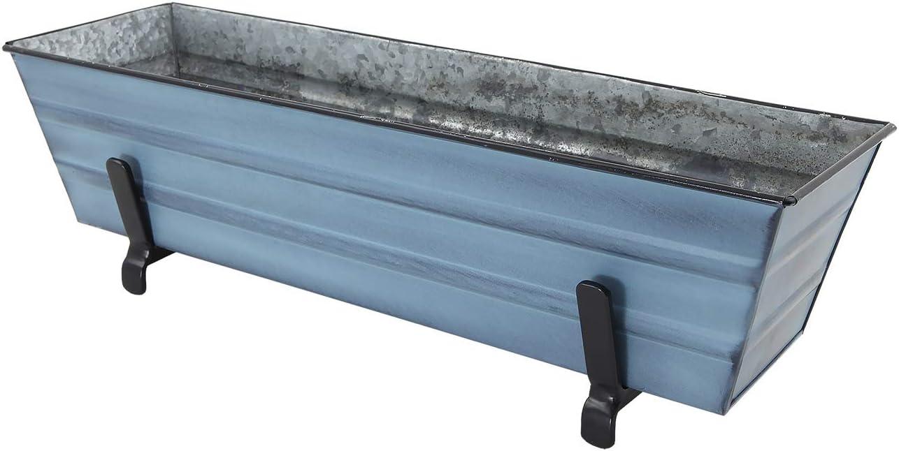 Nantucket Blue Galvanized Metal Balcony Planter Box - 8"x24"