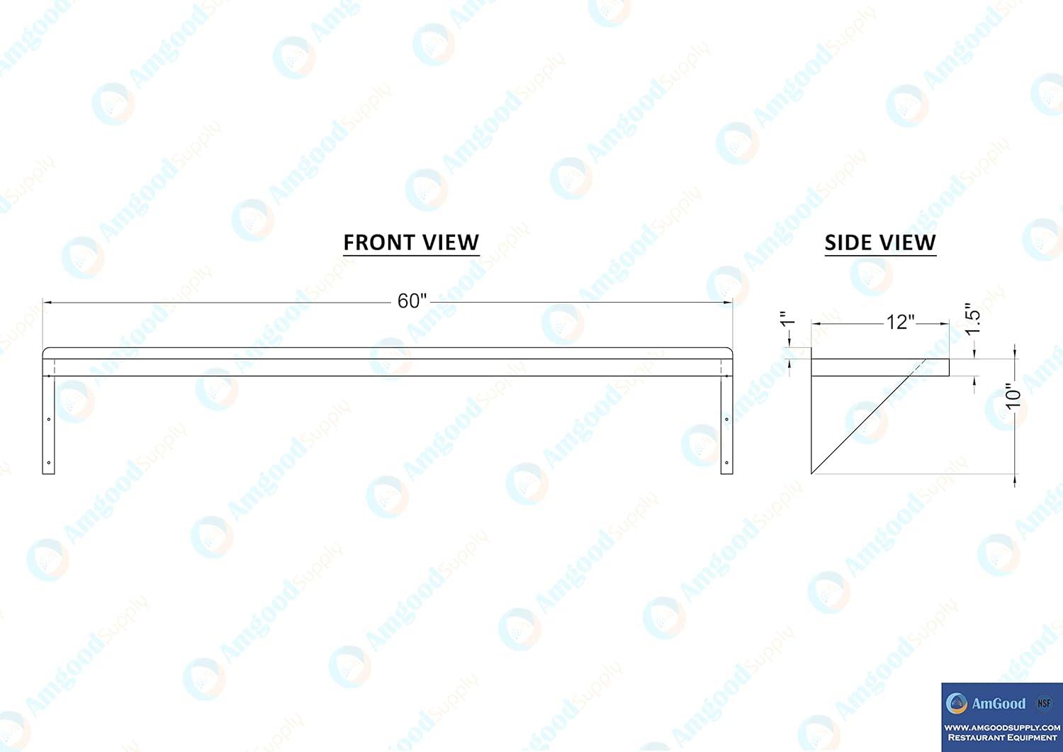 Towallmark Stainless Steel Shelf, NSF Commercial Shelf Wall Mounted, Wall Shelf Floating Shelving for Restaurant, Kitchen, Home, Hotel, 60 x 12 Inches Flat Surface