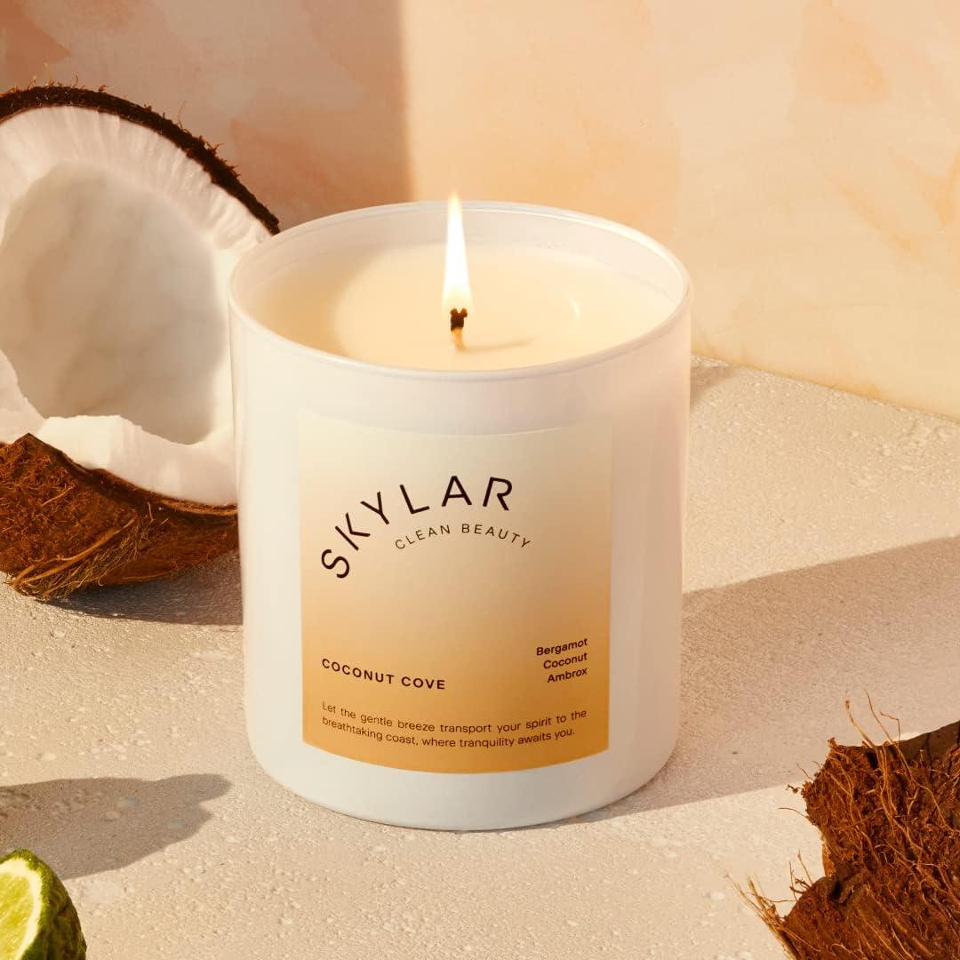 Skylar Coconut Cove Candle, Non-Toxic Clean-Burning Candles with Soy Coconut Wax, Fresh Soy Candles for Home, Scented Candles USA Made & Hand-Poured
