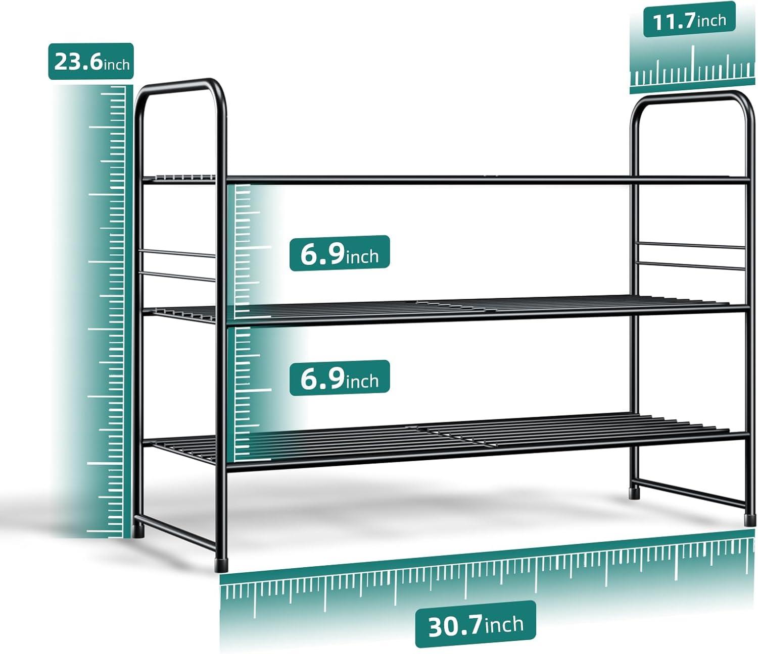 YASONIC Shoe Rack Storage Organizer, 3-Tier Black Shoe Shelf, 24 Pairs, Iron Poles & Plastic Connectors