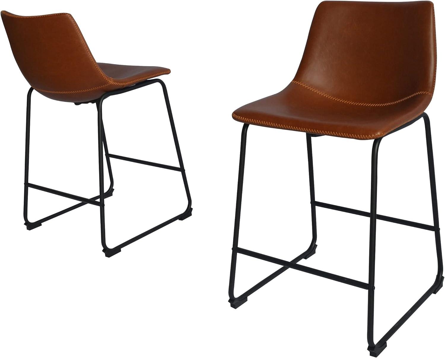 Set of 2 Black Faux Leather Metal Counter Height Chairs