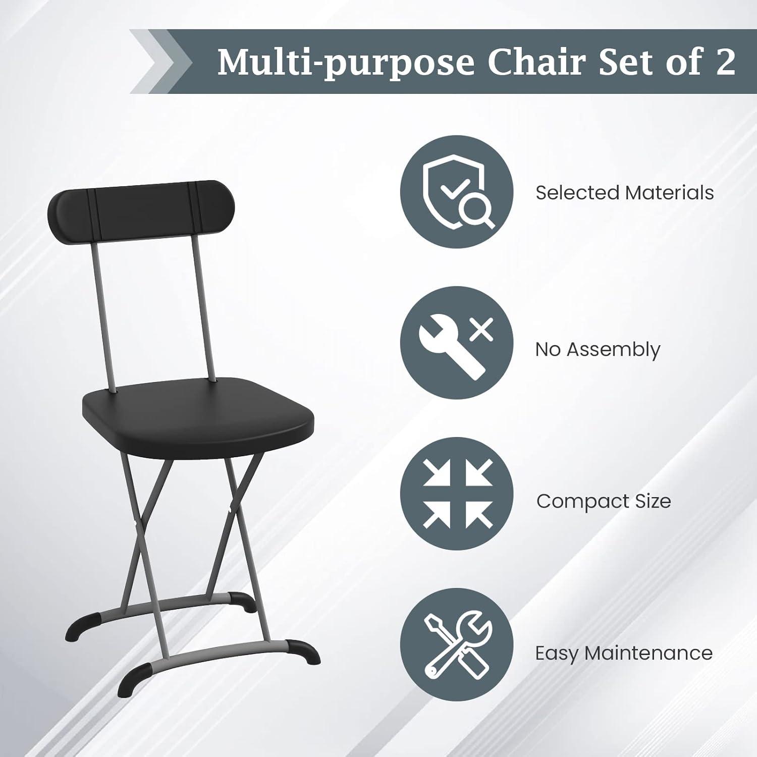 WANCQ 2-Pack Folding Chair w/ Metal Curved Feet Wide Seat & Ergonomic Backrest Black