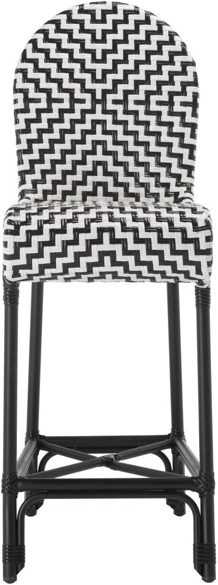 Tilden Black and White Rattan Indoor/Outdoor Bar Stool