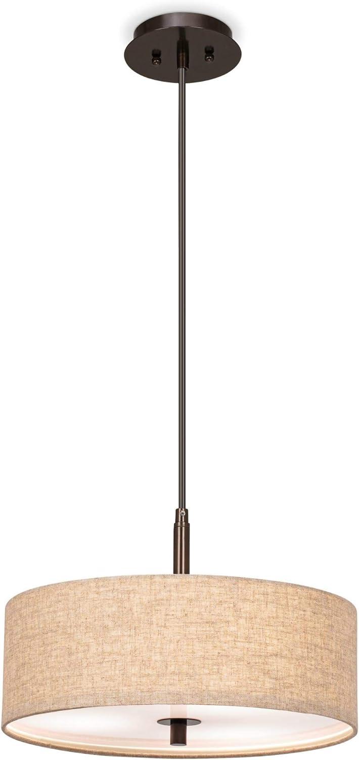 Bronze Modern 18" Drum Pendant Light with Cream Shade