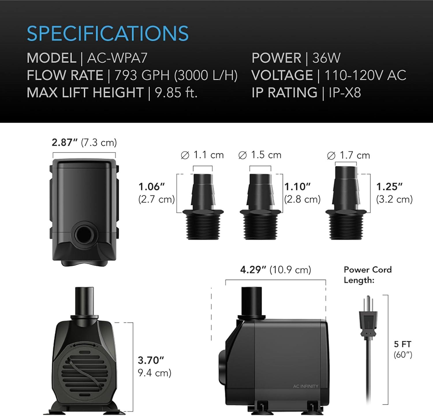 Black Submersible Water Pump with Flow Control, 36W