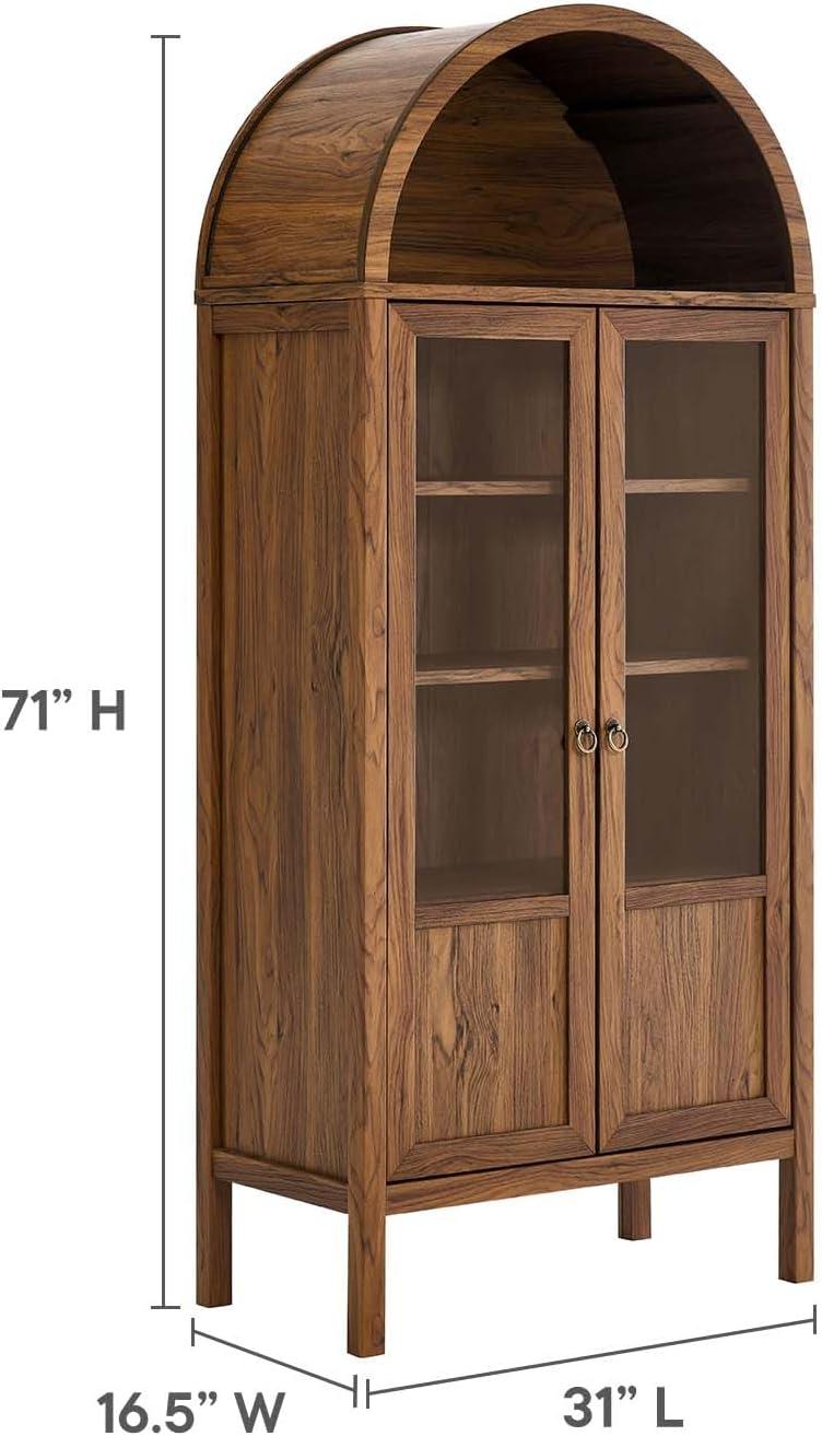 Modway Tessa Wood Tall Storage Display Cabinet with Rounded Arched Top in Walnut