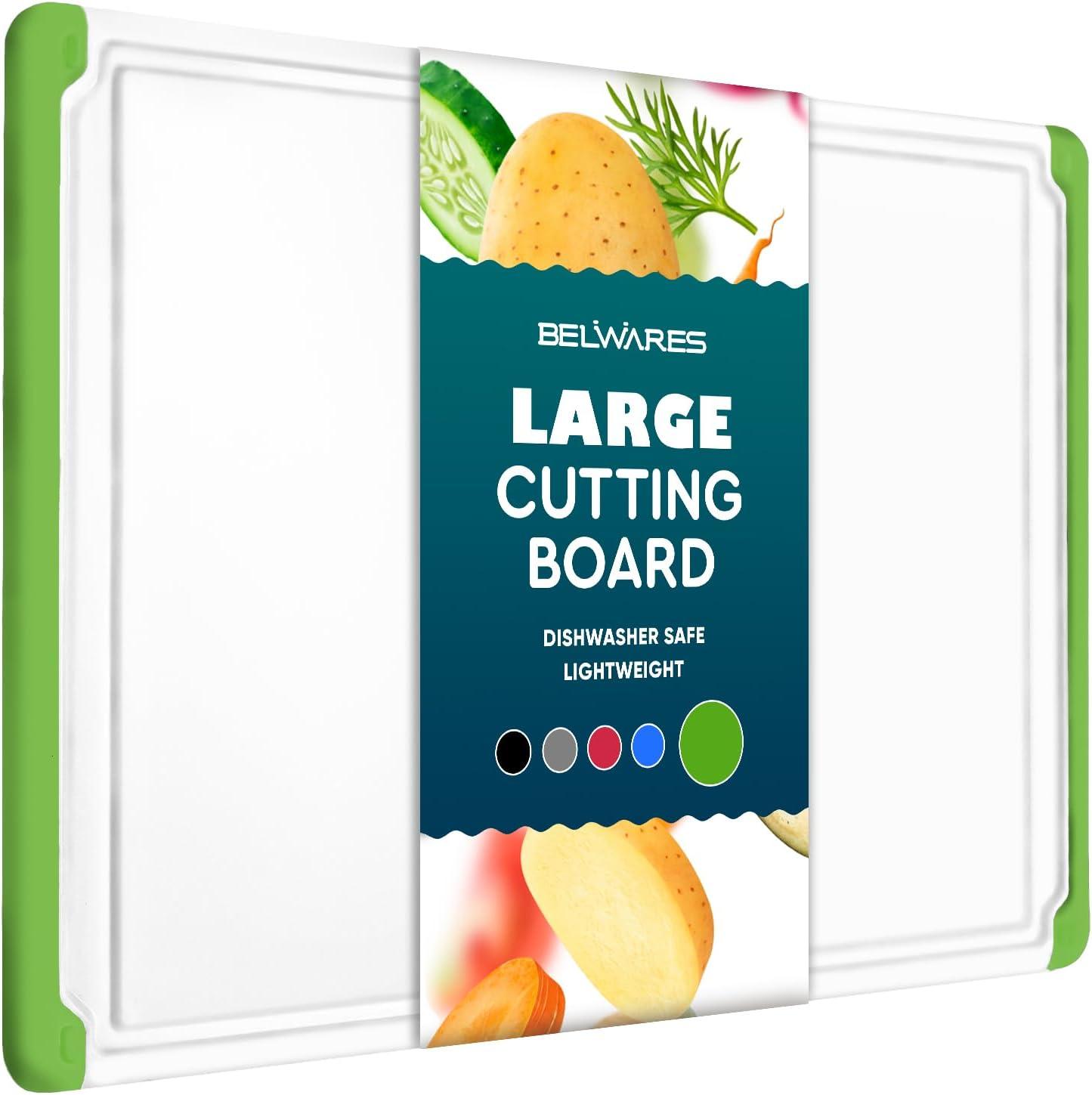 Large Cutting Boards for Kitchen - Dishwasher Safe Non-Slip Cutting Boards with Juice Grooves, Easy Grip Handles - Large and Thick Chopping Board - Green