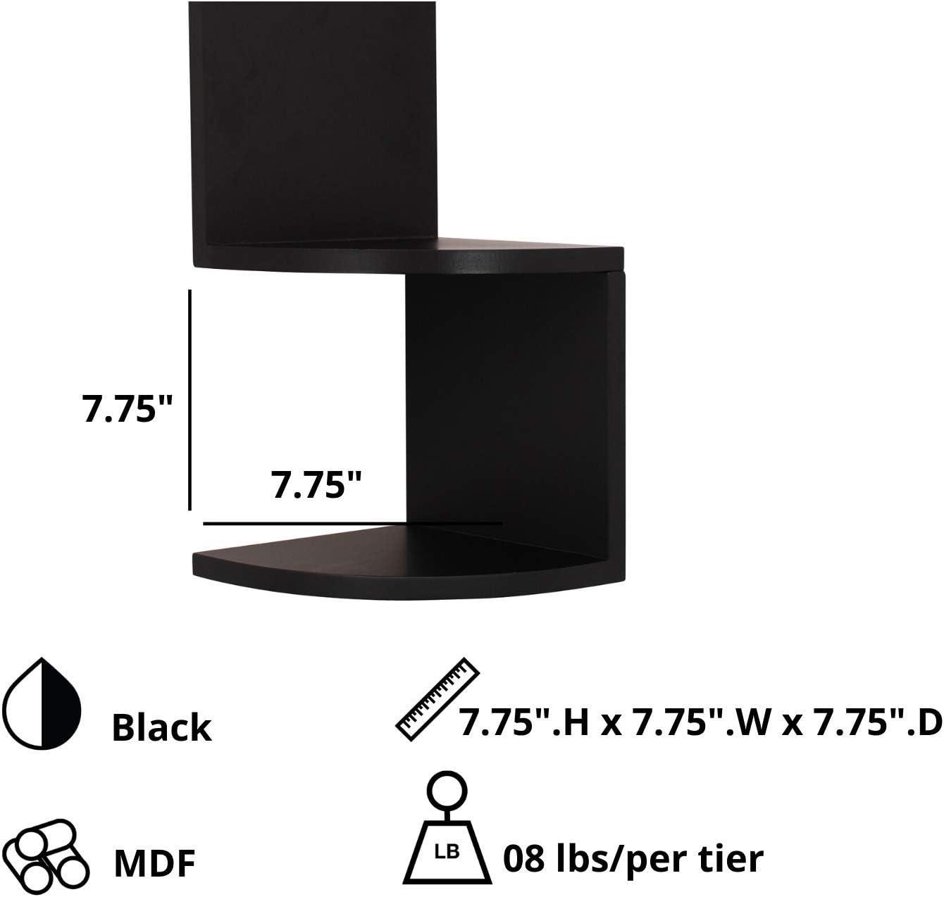 Black Wood Floating Corner Shelves Set for Wall