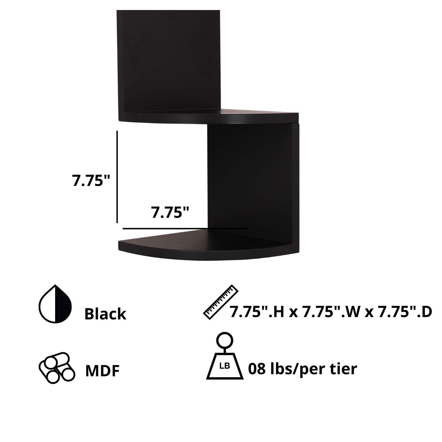 Black Wood Floating Corner Shelves Set for Wall