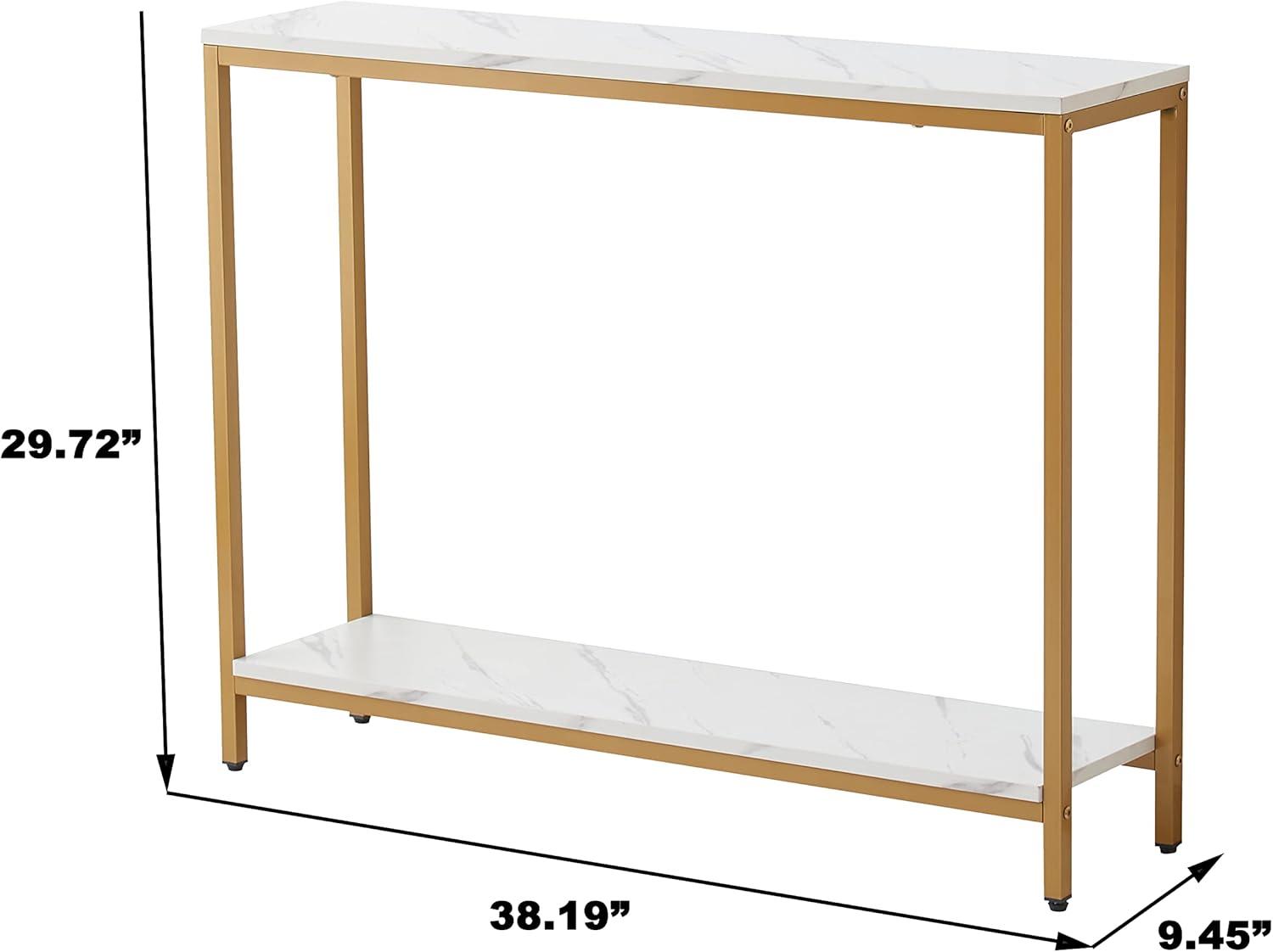 Console Table for Entryway, Faux Marble MDF Sofa Table with Golden Frame (Double Layer, White Marble)