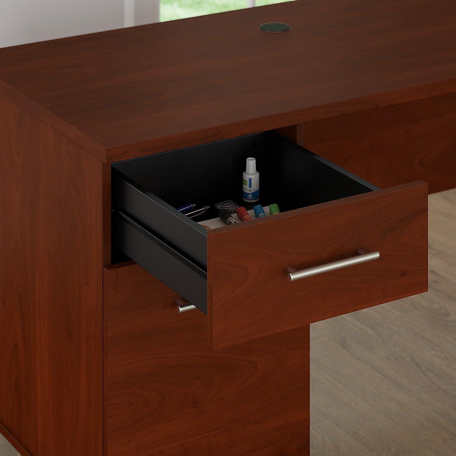 Bush Furniture Somerset 72W Sit to Stand L Desk with Hutch in Hansen Cherry