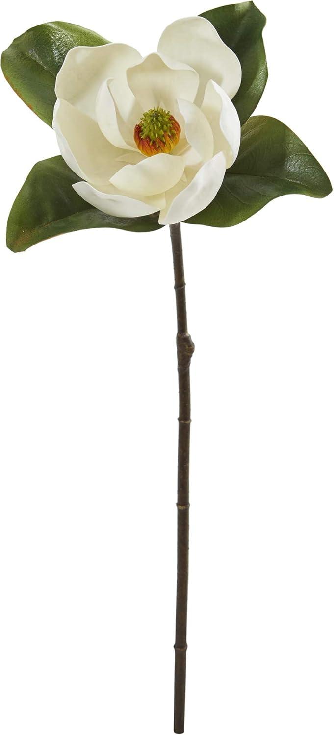 28'' White Magnolia Artificial Flowers with Dark Leaves (Set of 3)