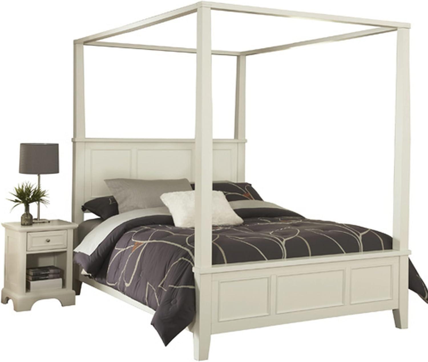 Naples Off-White Queen Canopy Bed with Nightstand