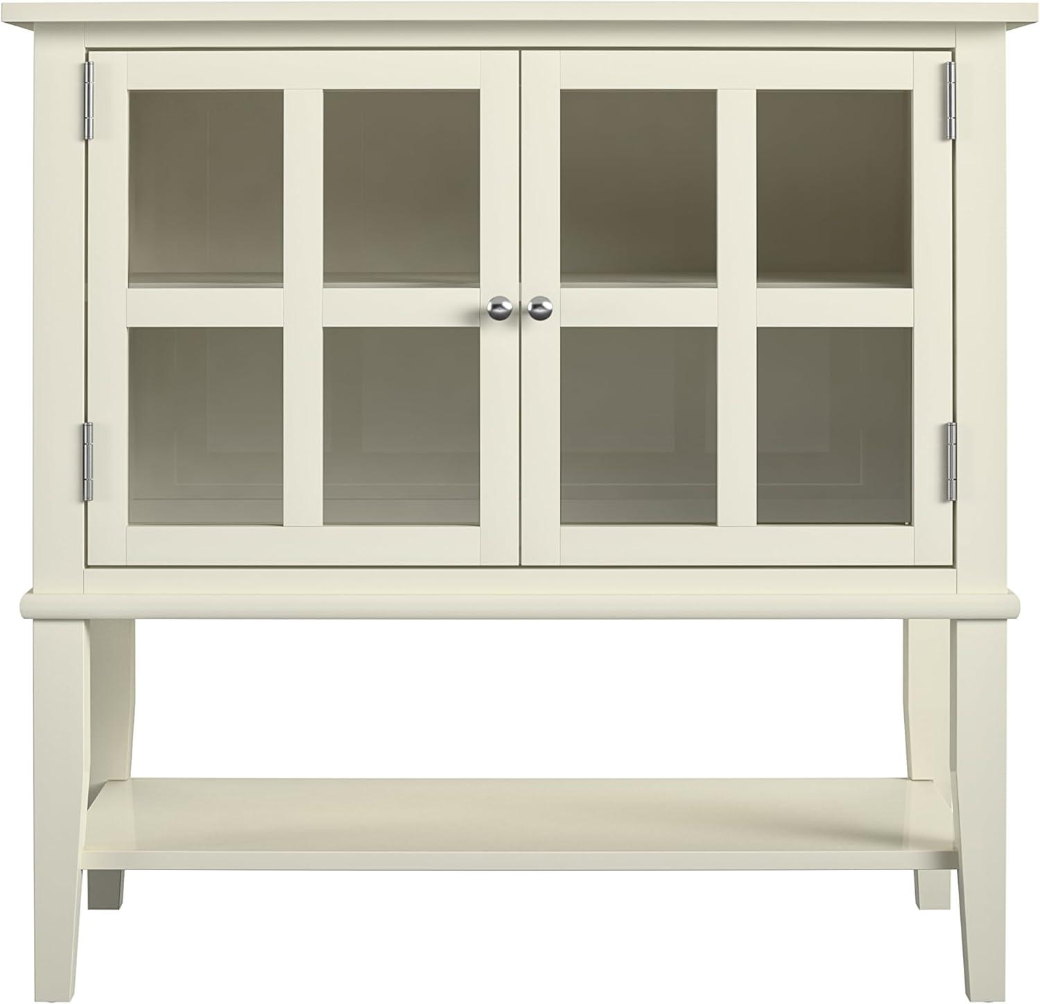 Soft White MDF Freestanding Storage Cabinet with Glass Doors