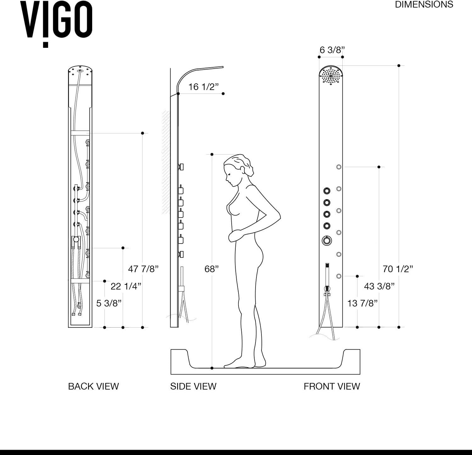 Brielle 71" H X 6" W 6-Jet Shower System with Hand Shower Wand and Rainfall Shower Head