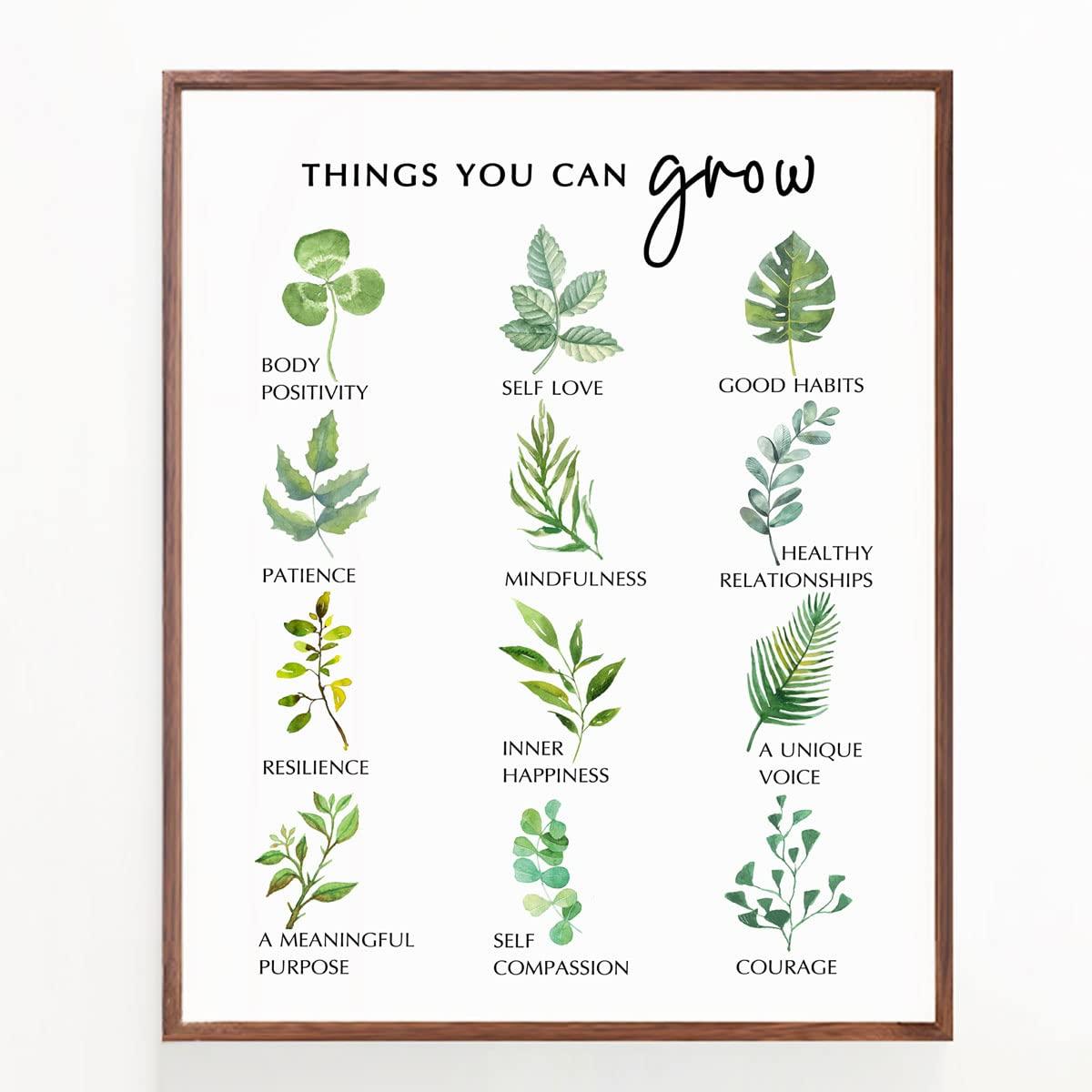 Self Growth Print Mental Health Wall Decor Mindfulness Art Print Therapy Office Decor Counselor Office Wall Art Self Development Poster Things You Can Grow (8x10 inches, Art Print without Frame)