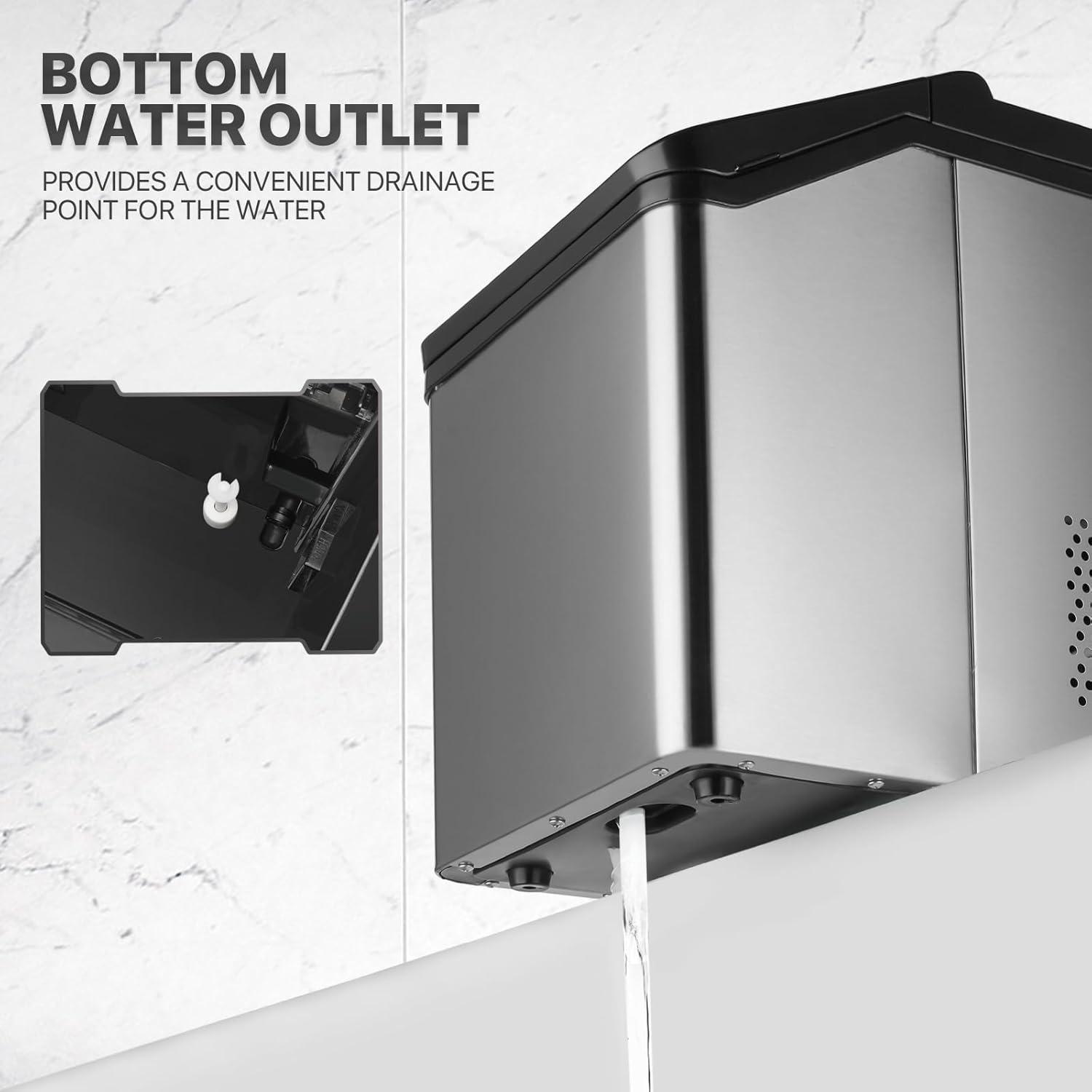 mollie Ice Maker Countertop Portable - 33Lbs/Day 3-Size Cube Shape Ice, 20-Minute 32 Cubes with Digital Timer, Stainless Steel Self-Cleaning Machine for Home Kitchen Office Bar, Black
