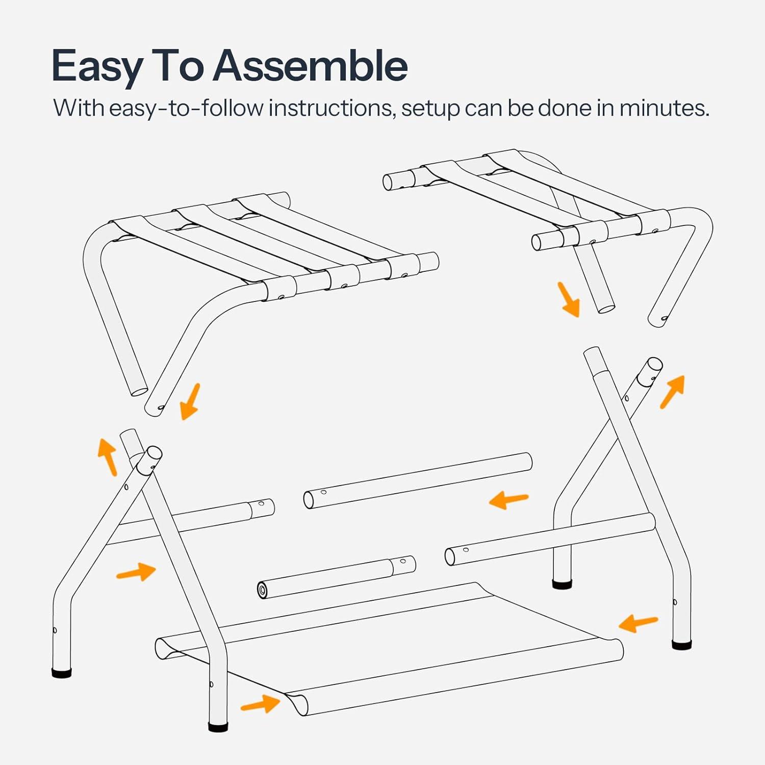 MEBROT Set Of 2, Foldable Suitcase Stands For Guest Room, Metal Luggage Holder With Storage Shelf For Bedroom, Hotel, Easy Assemble