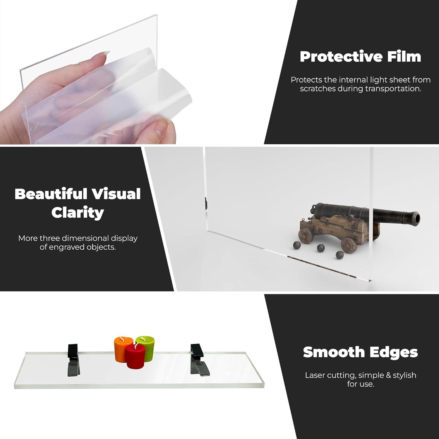 Clear Acrylic Floating Shelf with Chrome Brackets, 24" x 6"