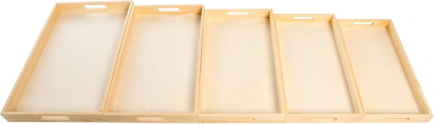 Natural Wood Rectangular Nested Serving Trays with Handles, Set of 5