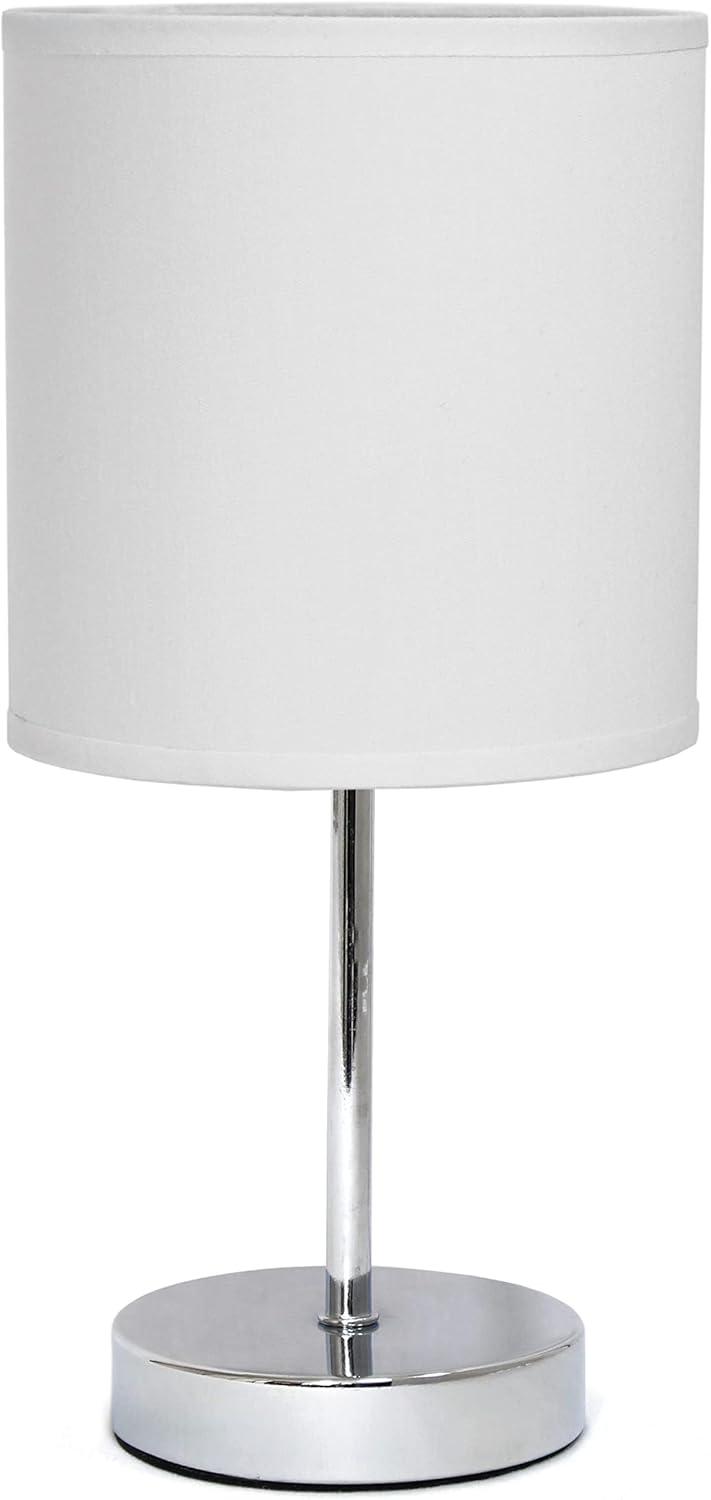 Simple Designs 11.81" Basic Chrome Mini Table Lamp with Fabric Shade, White