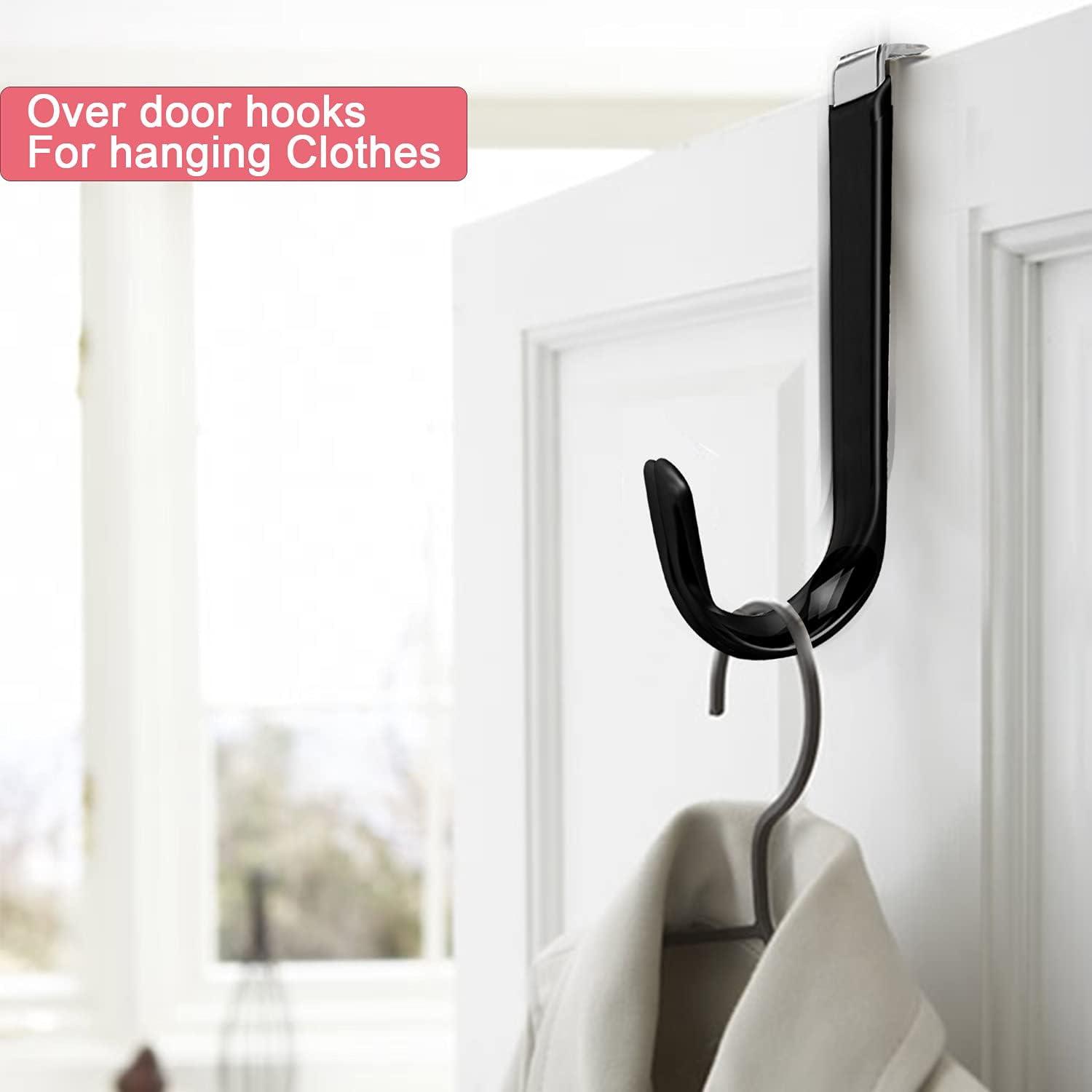 Over The Door Hooks, 4 Pack Upgraded Long Door Hangers Hooks with Rubber Prevent Scratches Heavy Duty Organizer Hooks for Hanging Clothes, Towels, Hats, Coats, Bags Black