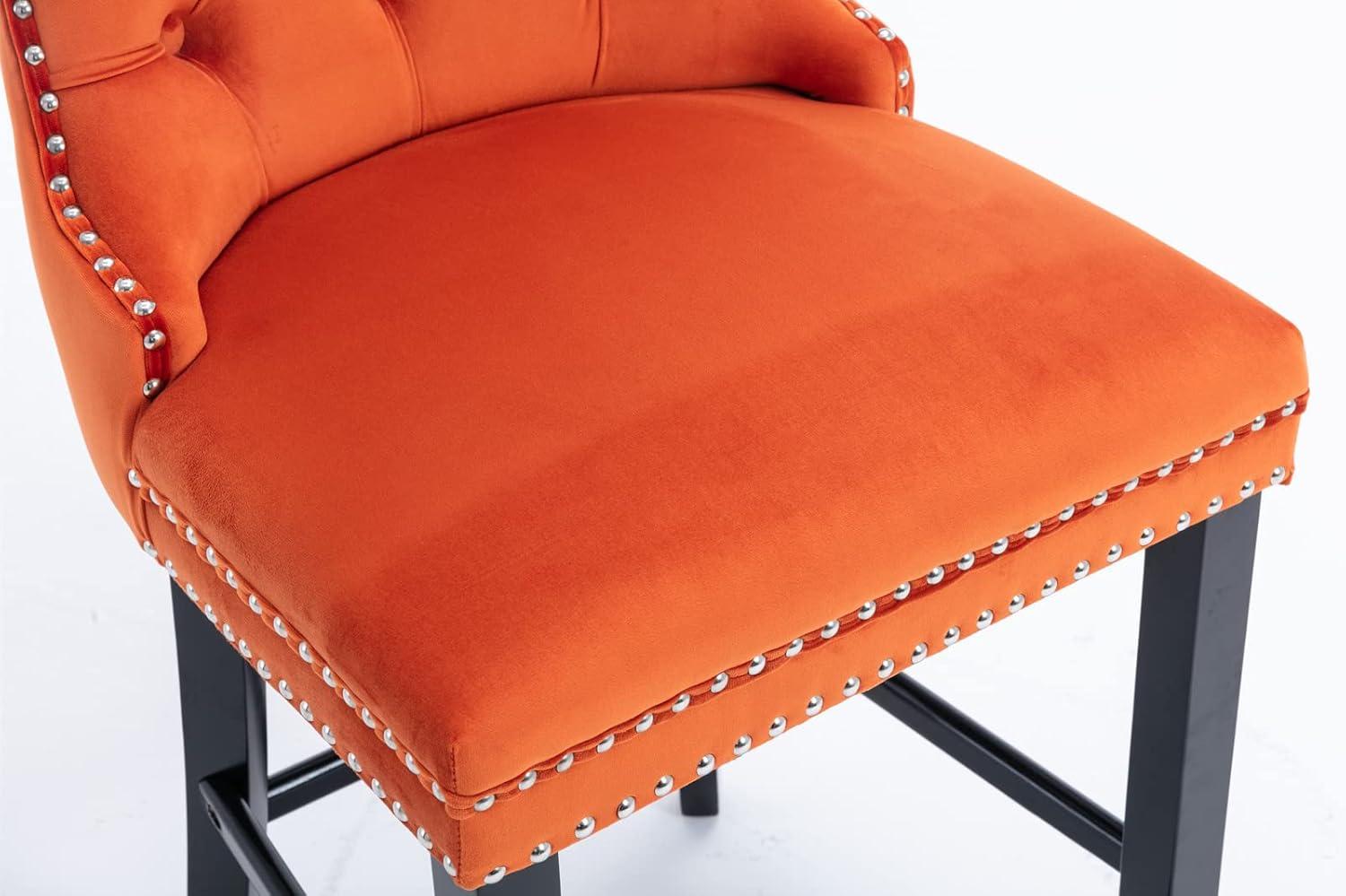 Aoowow Velvet Upholstered Counter Height Bar Stools Set of 2, Counterstool Seat Height 27.2", Wingback Armless Bar Chairs Button Tufted with Solid Wood Legs for Kitchen Island Bar Area (Orange)