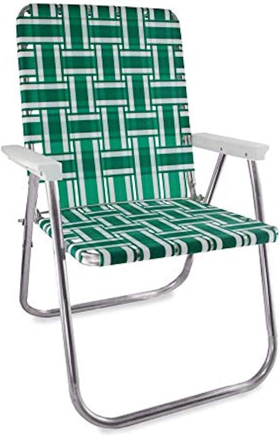 Lawn Chair USA Folding Aluminum Classic Webbed Chair (Green and White Stripe)