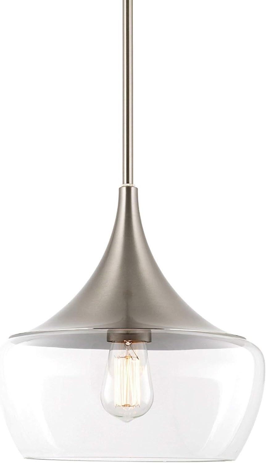 Ava 13" Brushed Nickel Schoolhouse Pendant with Clear Glass Shade