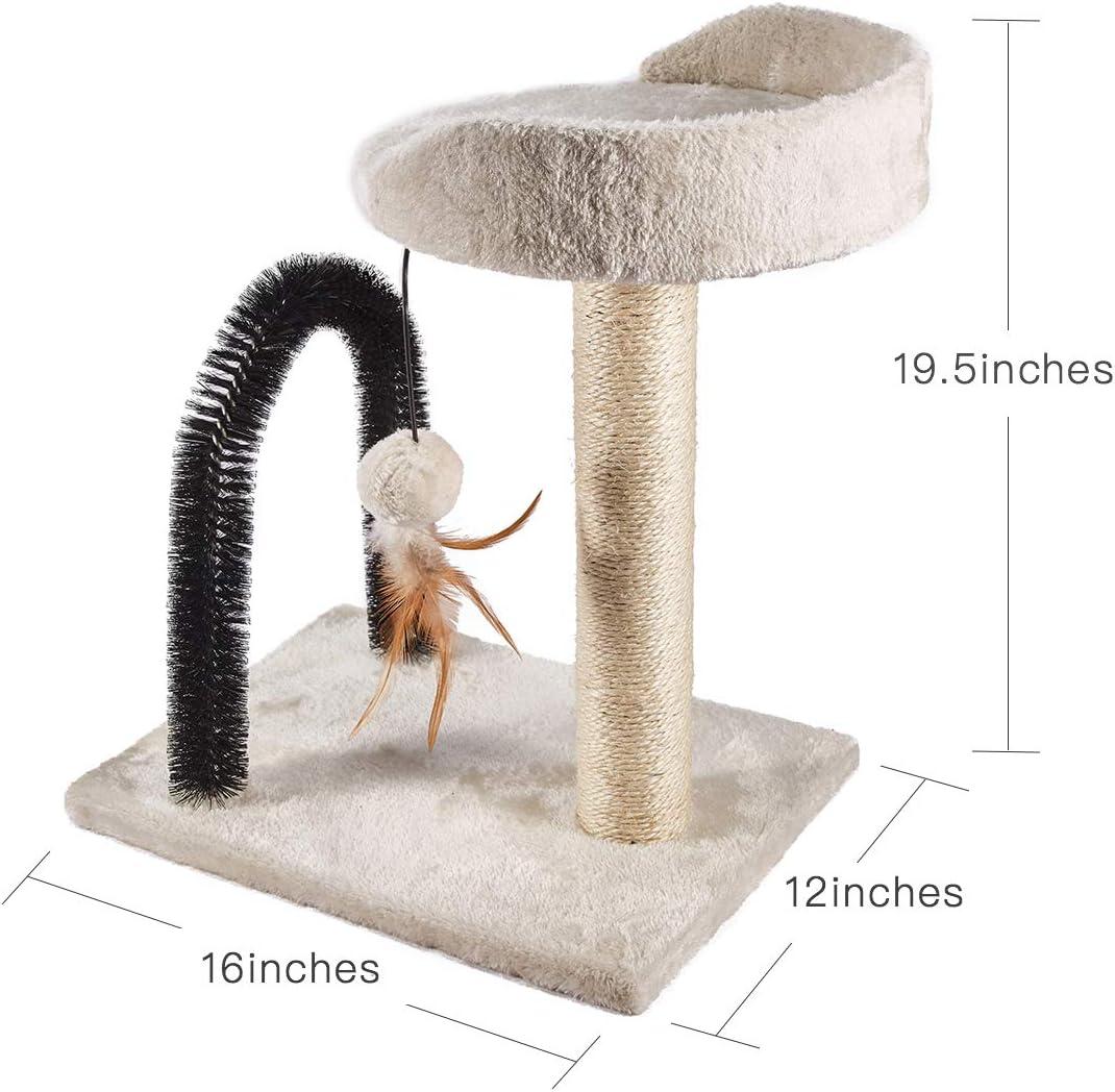 Beige Sisal Cat Scratching Post with Grooming Arch and Toys