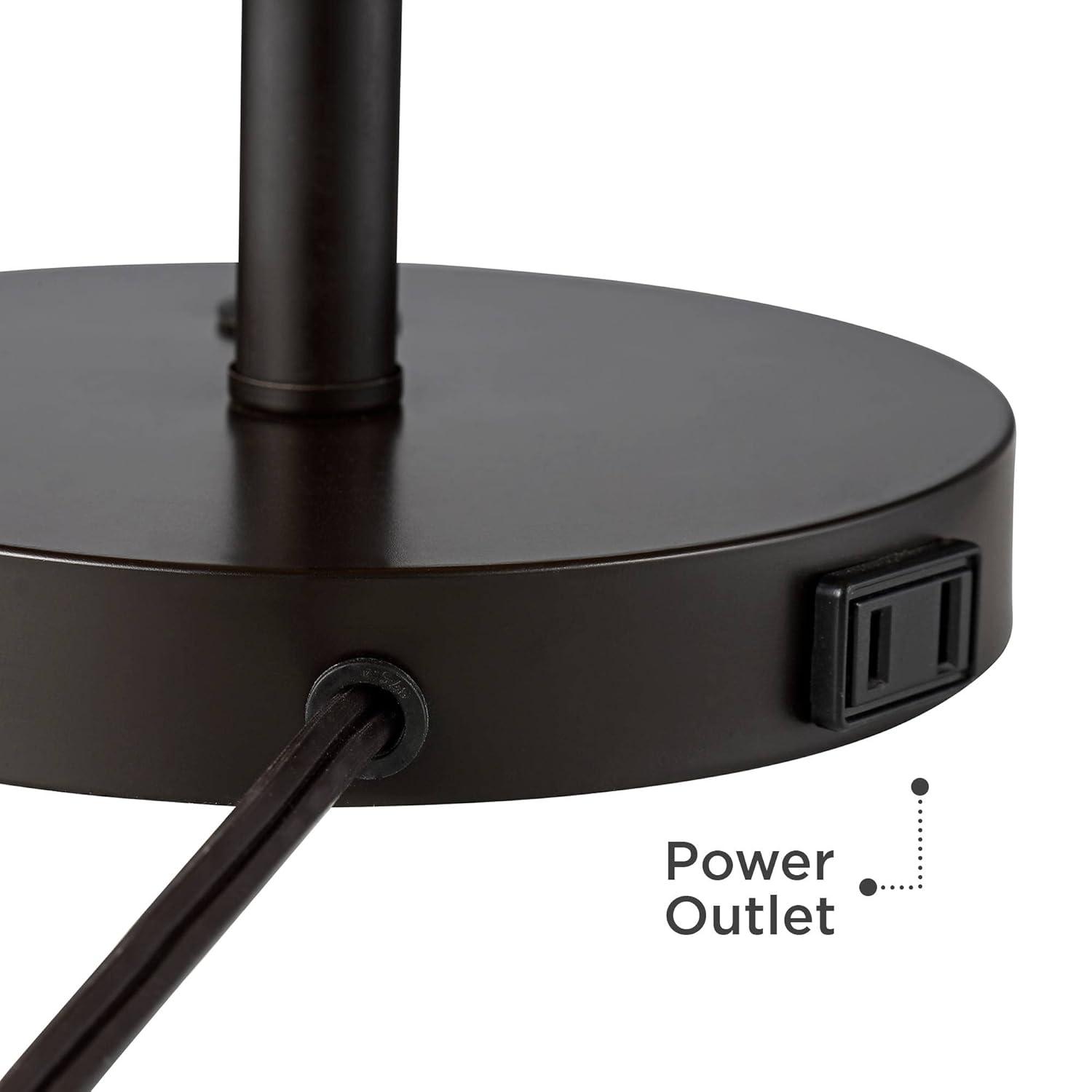 360 Lighting Heyburn Modern Accent Table Lamp 20" High Dark Bronze with USB and AC Power Outlet in Base Oatmeal Cylinder Shade for Bedroom Office Desk