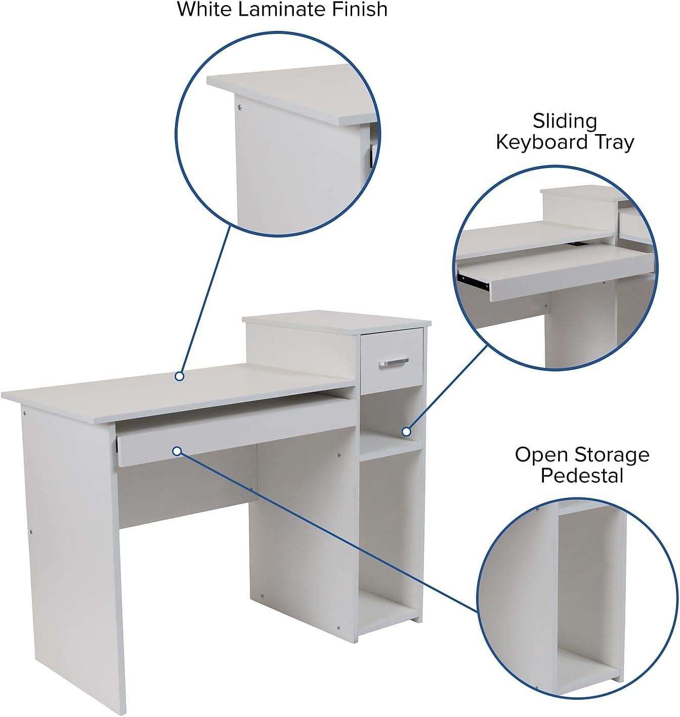 Flash Furniture Highland Park White Computer Desk with Shelves and Drawer