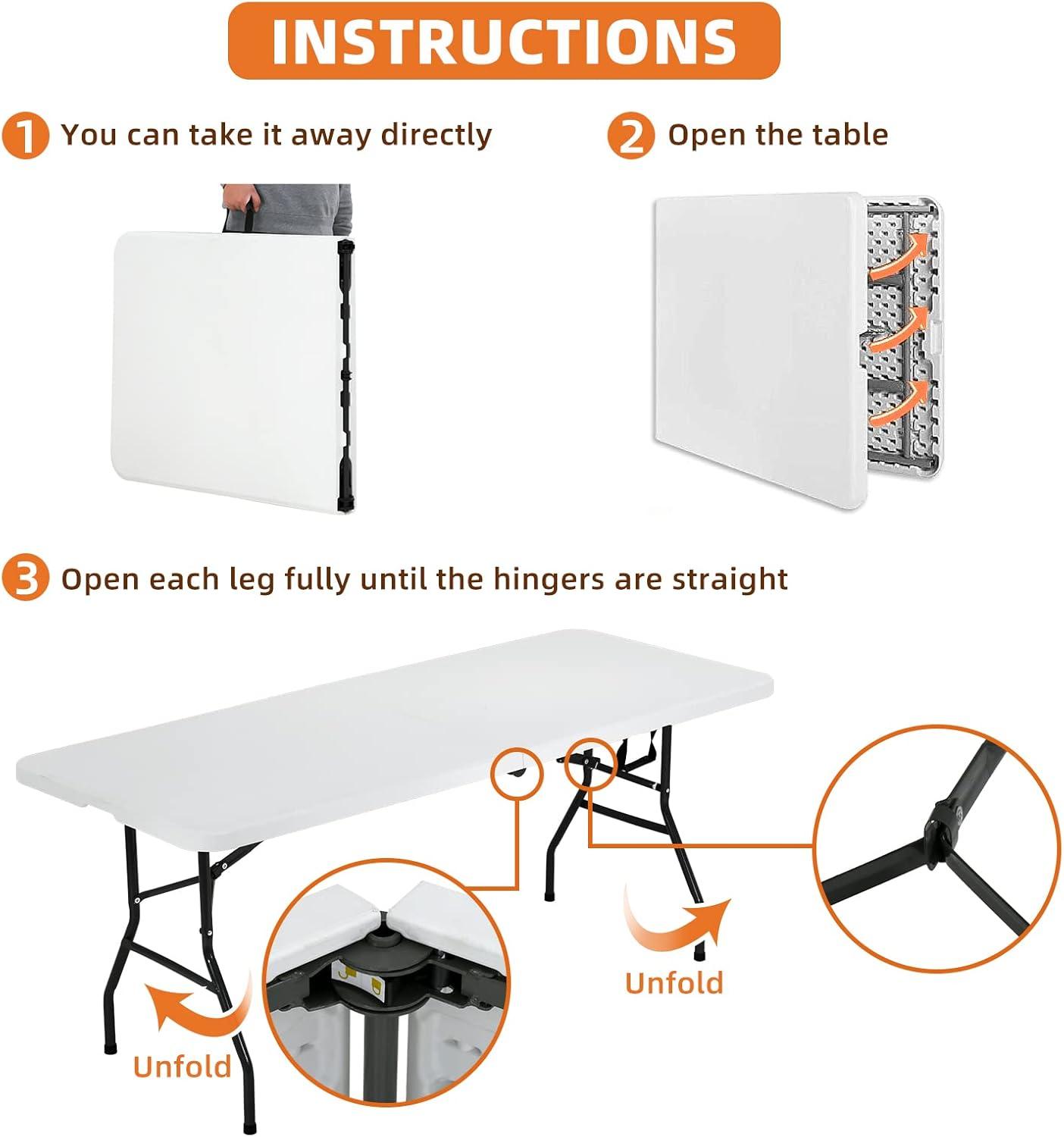 Plainsity 6ft Plastic Folding Table - Portable, Foldable, Heavy Duty Dining Table for Parties, Weddings, BBQs, Camping, Backyard Events - Indoor/Outdoor Utility Table with Carrying Handle White