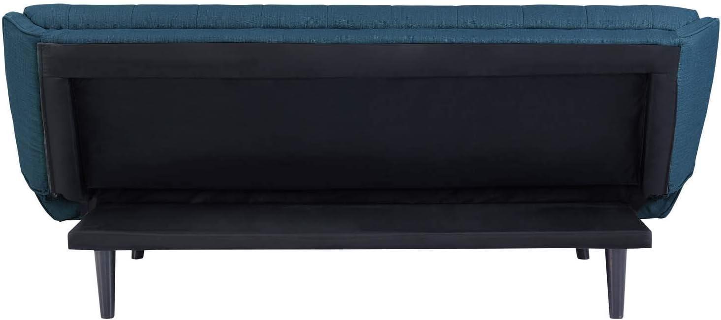 Mid-Century Modern Black Wood and Azure Fabric Tufted Sleeper Sofa