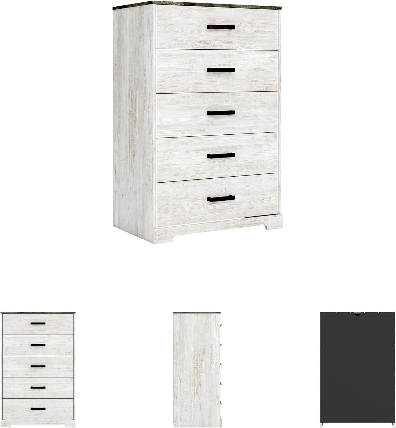 Signature Design by Ashley Casual Shawburn Chest of Drawers, Whitewash/Charcoal Gray