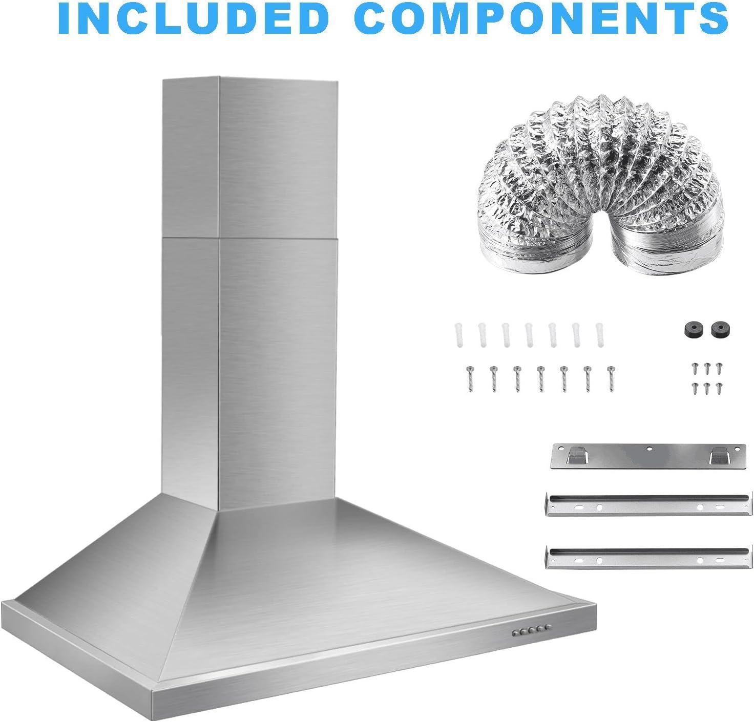 Brushed Stainless Steel Wall Mount Convertible Range Hood