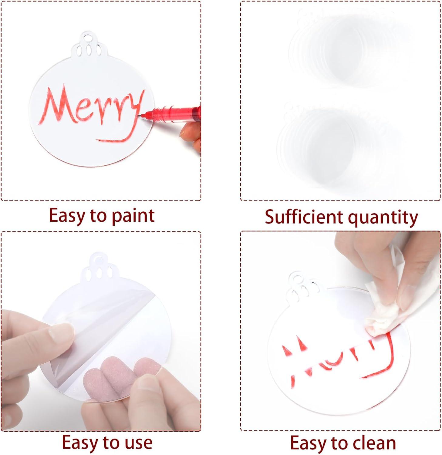 Clear Round Acrylic Christmas Ornaments Clear Blank Acrylic Disc Circle Red Ribbon with Hole DIY Crafts Acrylic Ornament for Xmas Tree Party Painting Hanging Decoration Supplies(3 Inch, 25 Pieces)