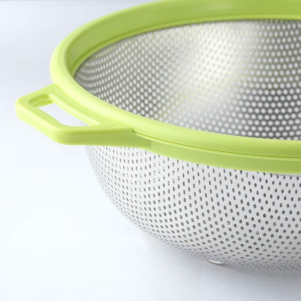 Green Stainless Steel Colander with Handles and Legs, 5-Quart