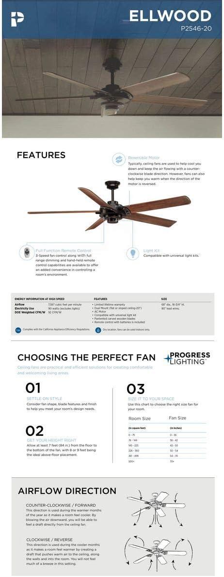 Progress Lighting Ellwood 68 Ellwood 68" 5 Blade Indoor Ceiling Fan - Bronze