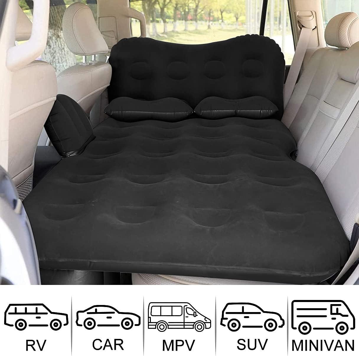 Black PVC Inflatable Car Air Mattress with Pump and Pillows