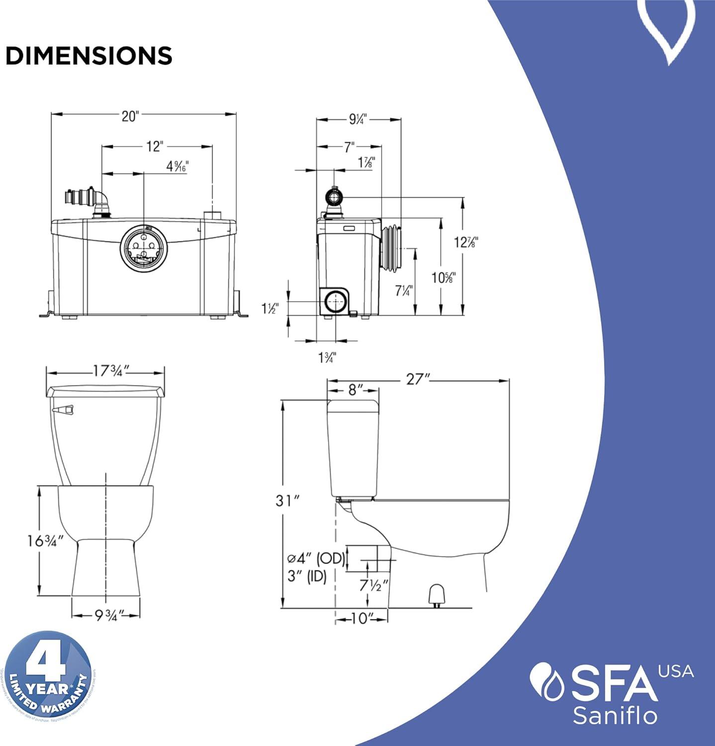 White Elongated High Efficiency Free Standing Macerating Toilet