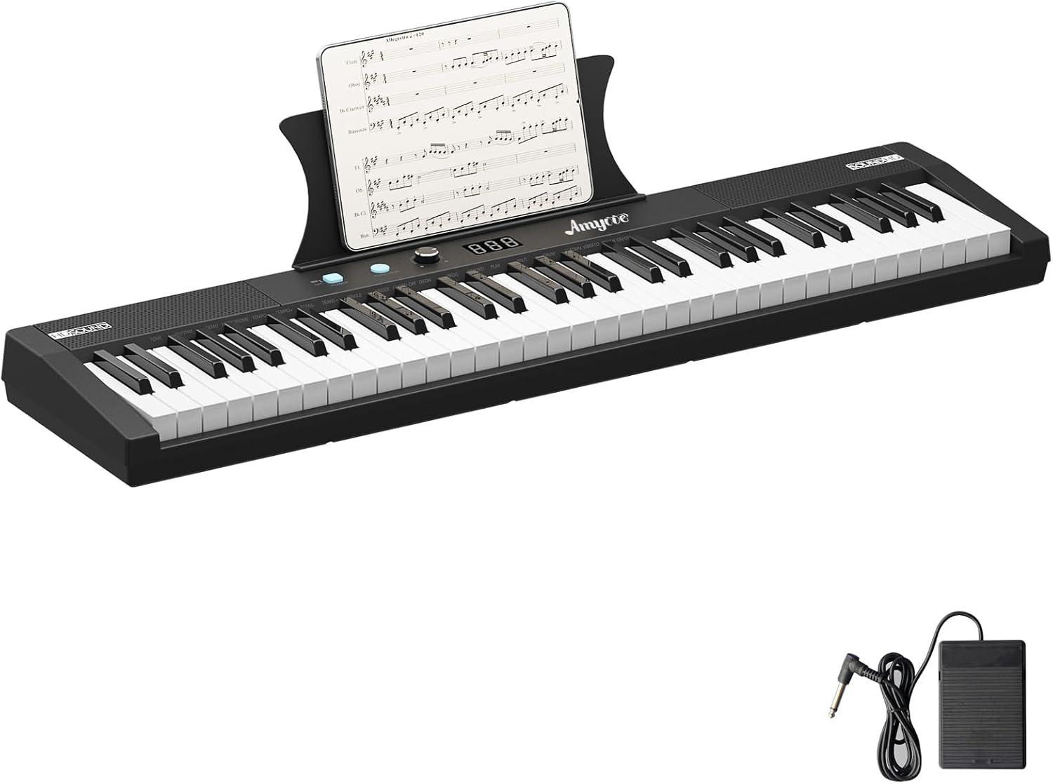 Garvee 61 Key Keyboard Piano, Protable Electric Semi-Weighted Piano Keyboard for Beginner/Professional, Built In Speakers, Pedal, for Christmas Gift