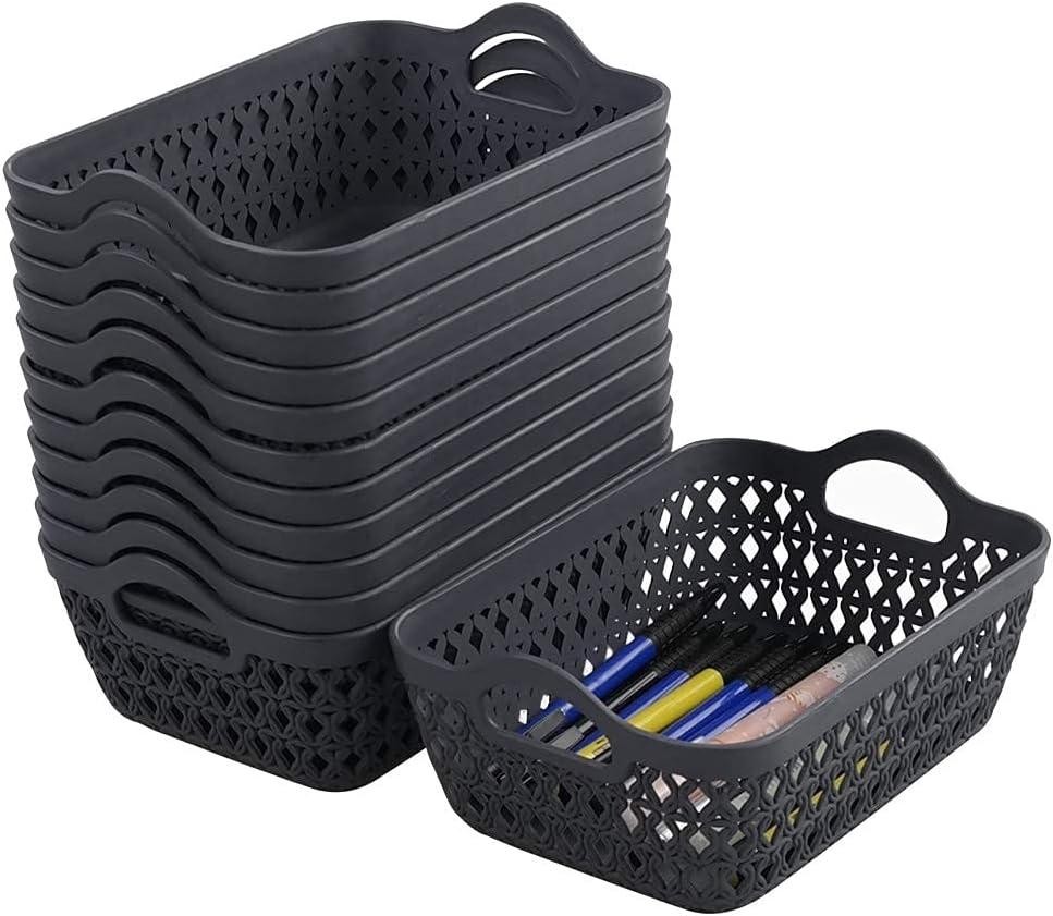 Mini Grey Plastic Storage Basket Tray Set, 12-Pack