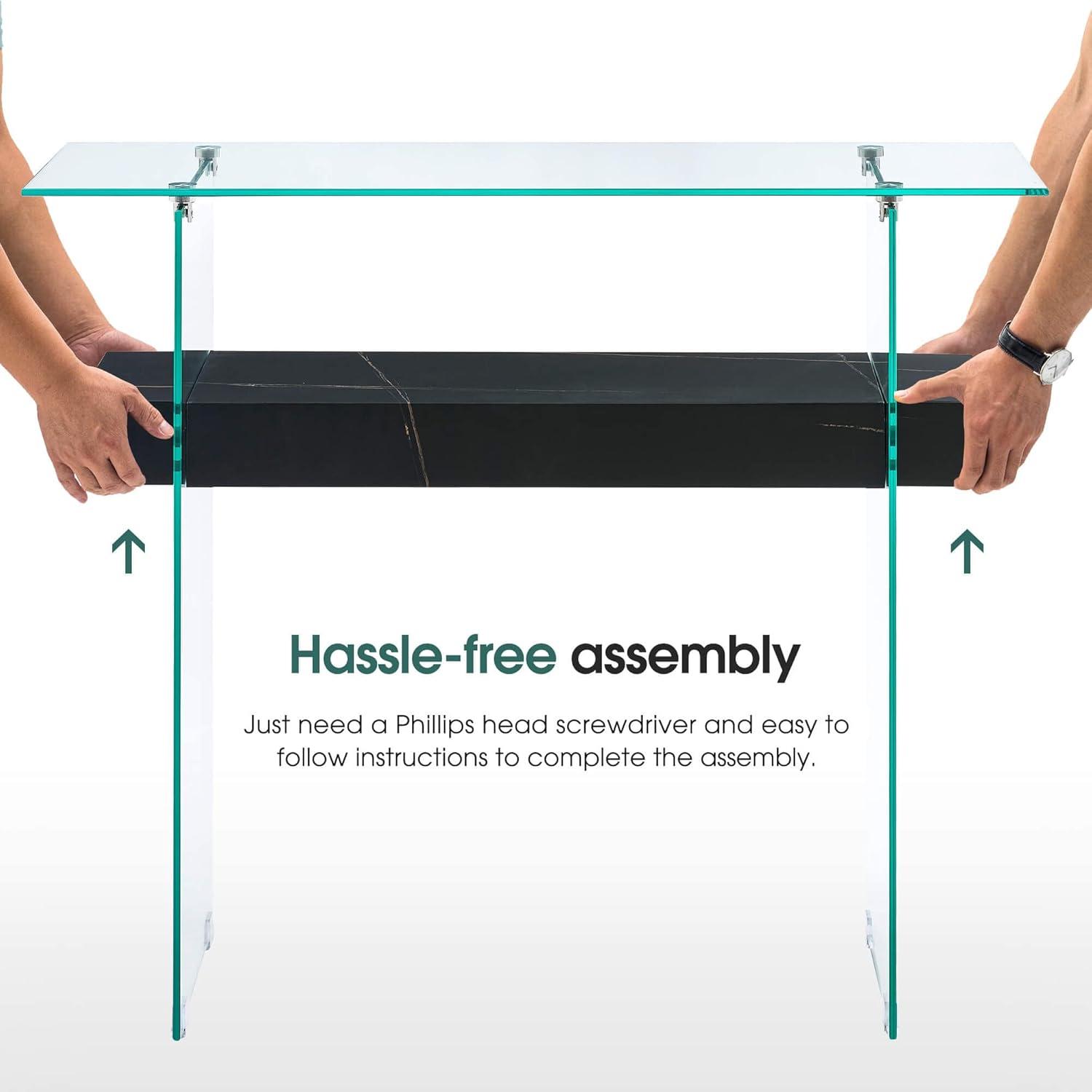 Ivinta Narrow Glass Console Table with Storage Modern Sofa Table Entryway Table Glass Writing Desk Small Computer Desk TV Table Buffet Table Modern Accent Table for Small Space Living Room Hallway