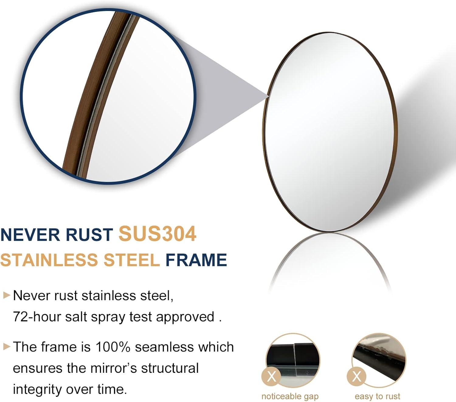 ANDY STAR Modern Decorative 22 x 30 Inch Oval Wall Mounted Hanging Bathroom Vanity Mirror with Stainless Steel Metal Frame, Brushed Bronze