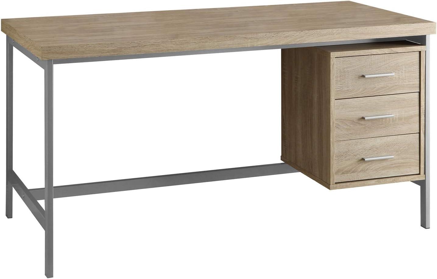 Beige Pine Wood Office Table with Silver Metal Legs