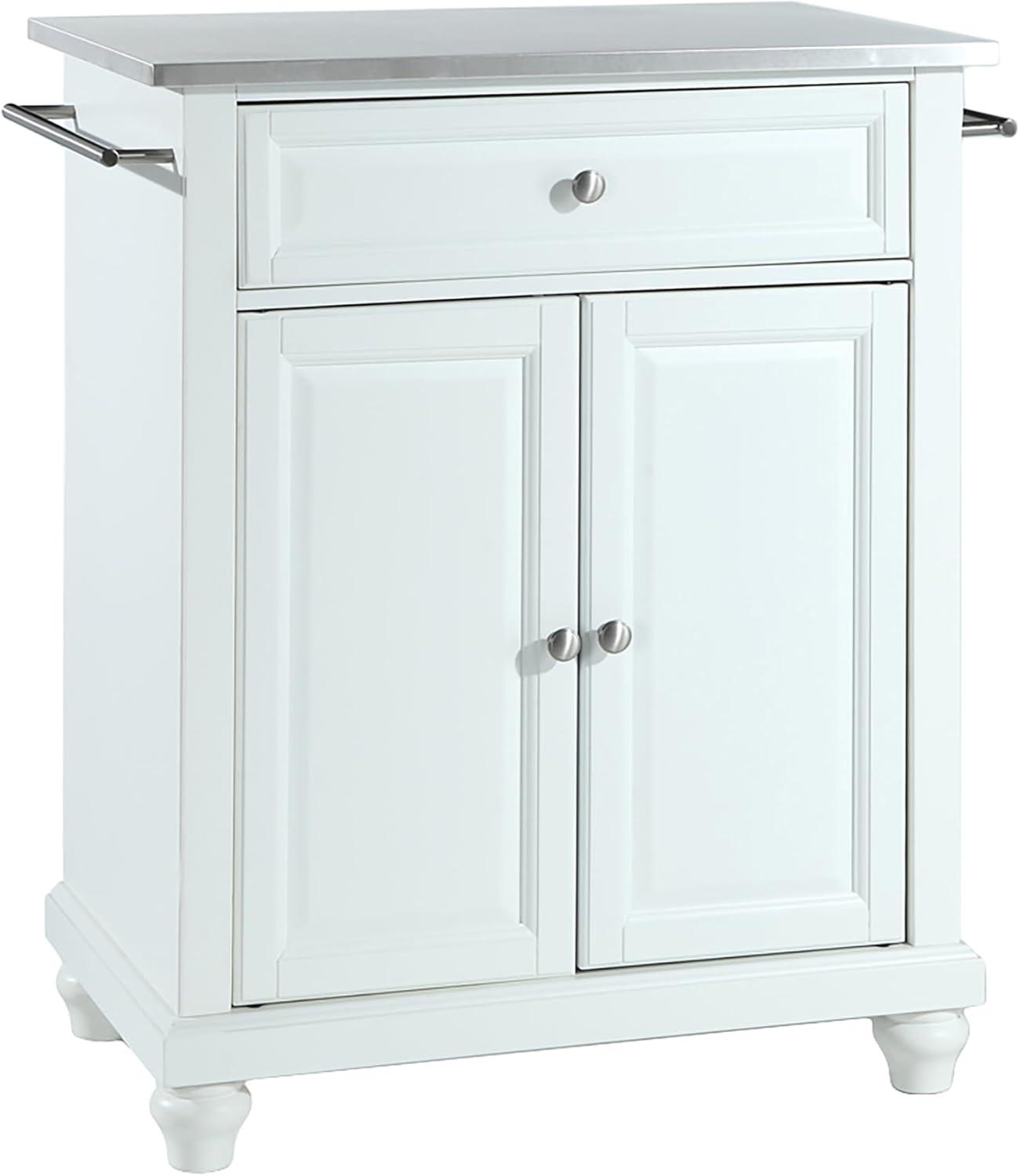 Cambridge Stainless Steel Top Portable Kitchen Island - White - Crosley: Hardwood Frame, Adjustable Shelves