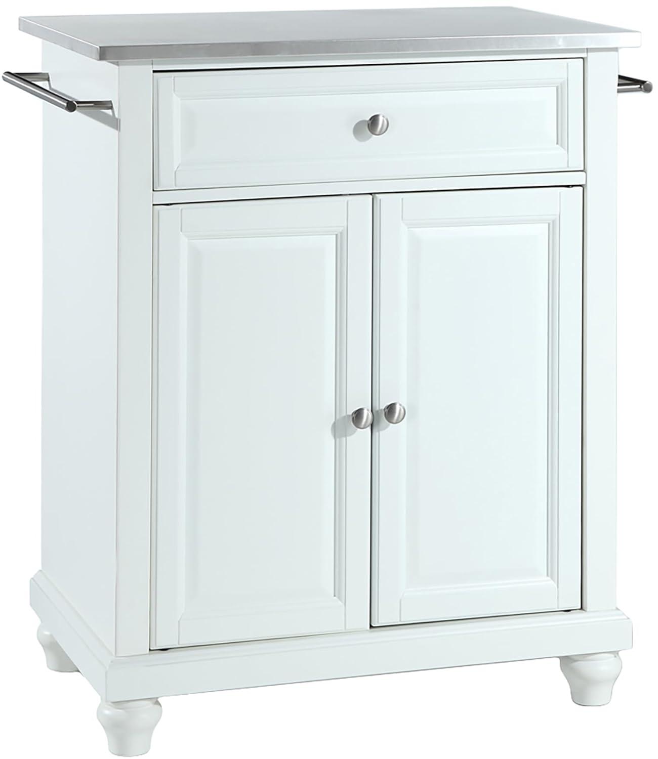 Cambridge Stainless Steel Top Portable Kitchen Island - White - Crosley: Hardwood Frame, Adjustable Shelves