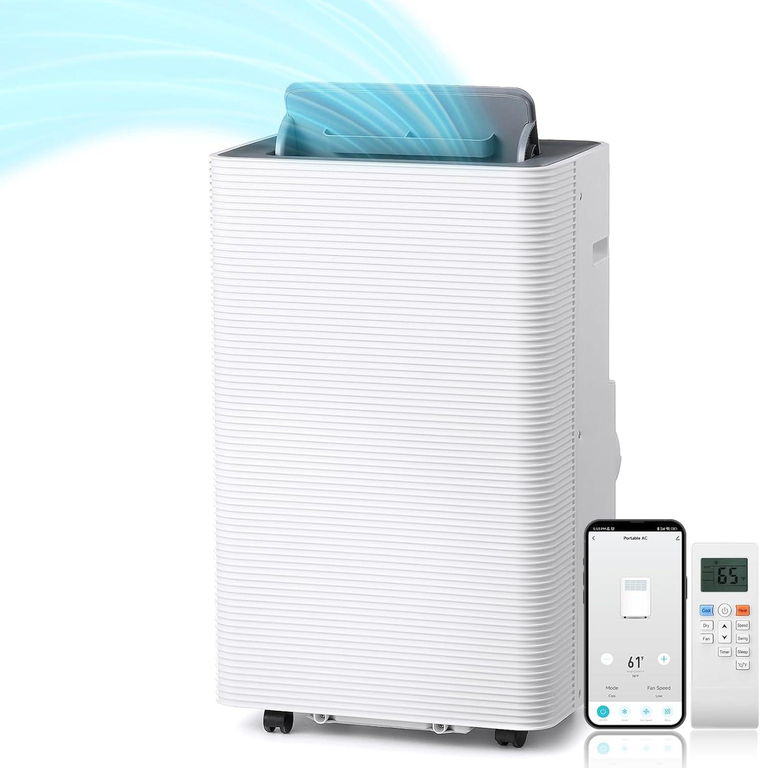 White Portable Air Conditioner and Heater with Remote and WiFi